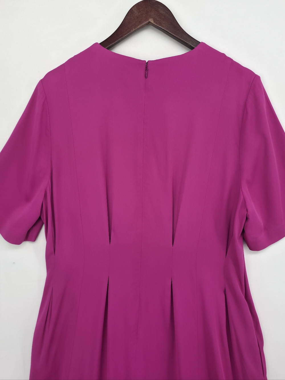 Boden Fuchsia Pleated Midi Dress Fit & Flare Short Sleeve Tailored Size 14 - Picture 11 of 16